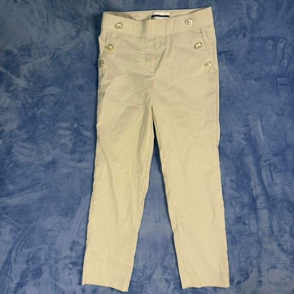 Jules & Leopold cream striped trousers with button details. Women‎ Size: XS